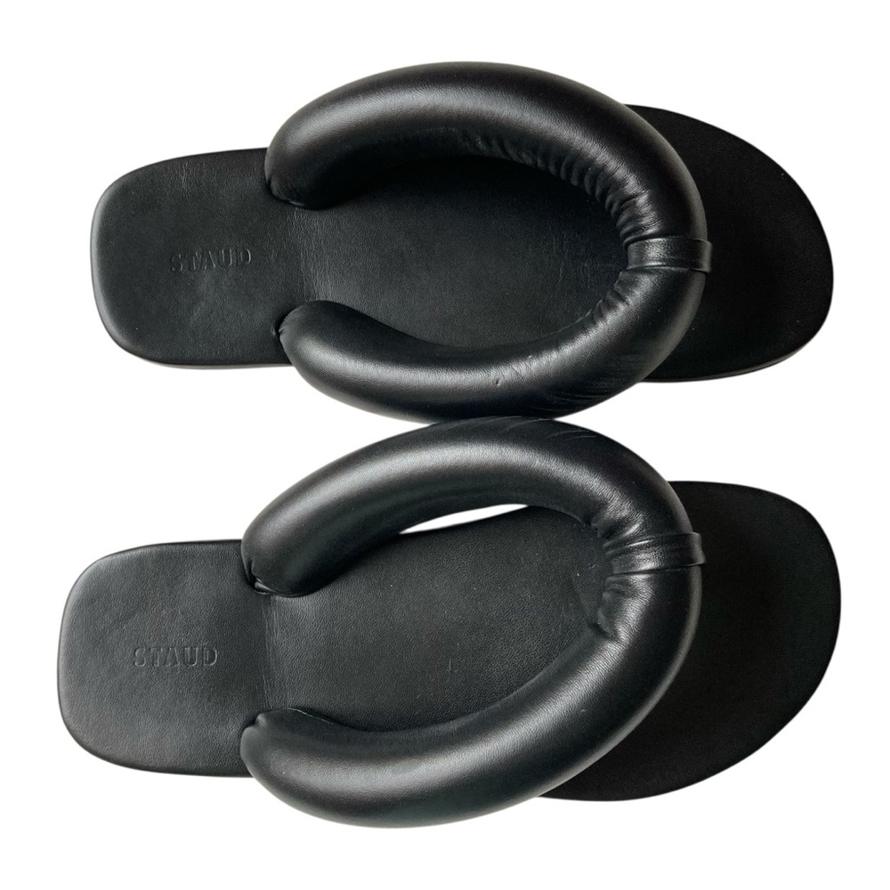 STAUD | ‘Rita’ Black Padded Leather Thong Sandals Flatform Slides 38